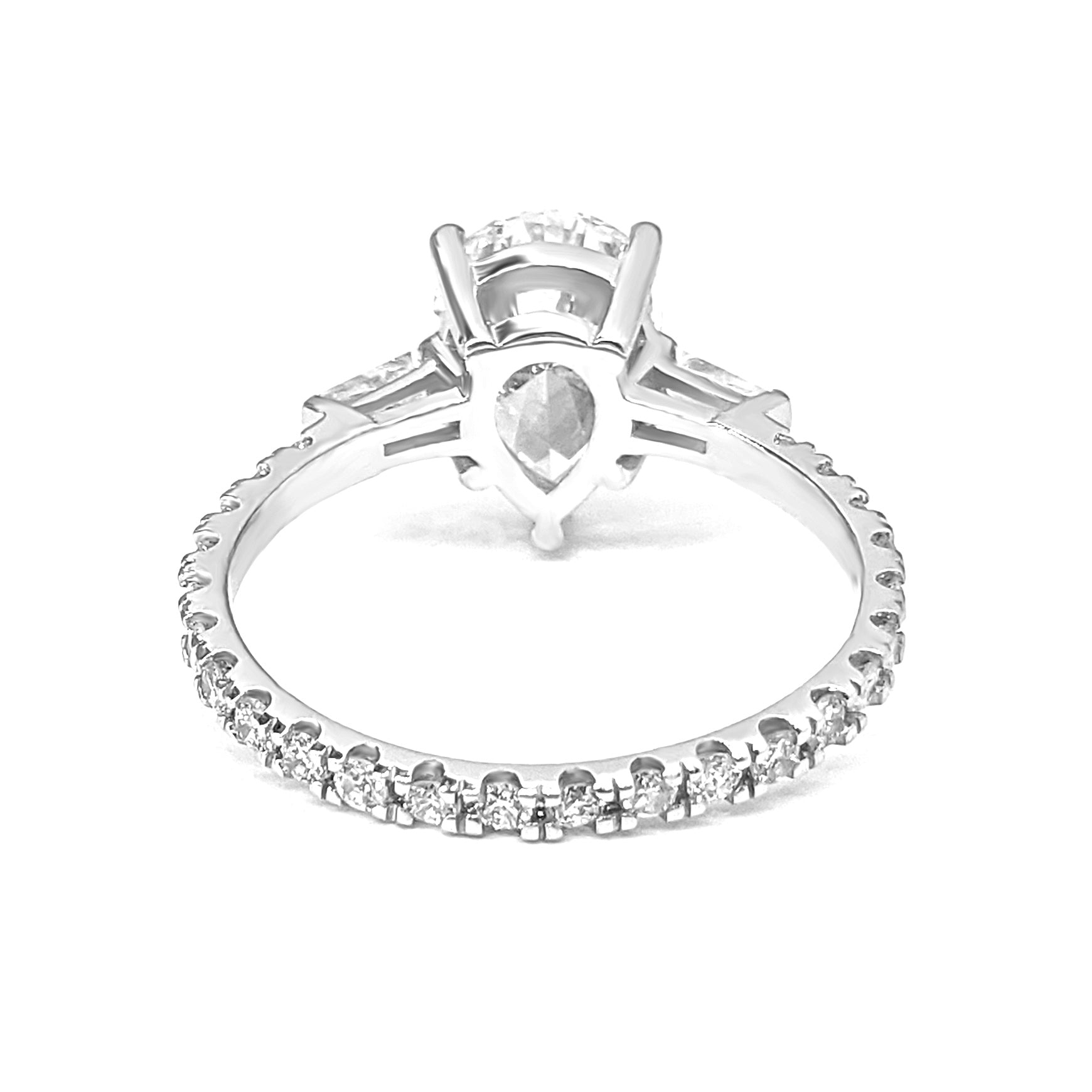 2.00 ctw Pear Diamond Three-Stone Engagement Ring Side Tapered Baguettes-VIRABYANI