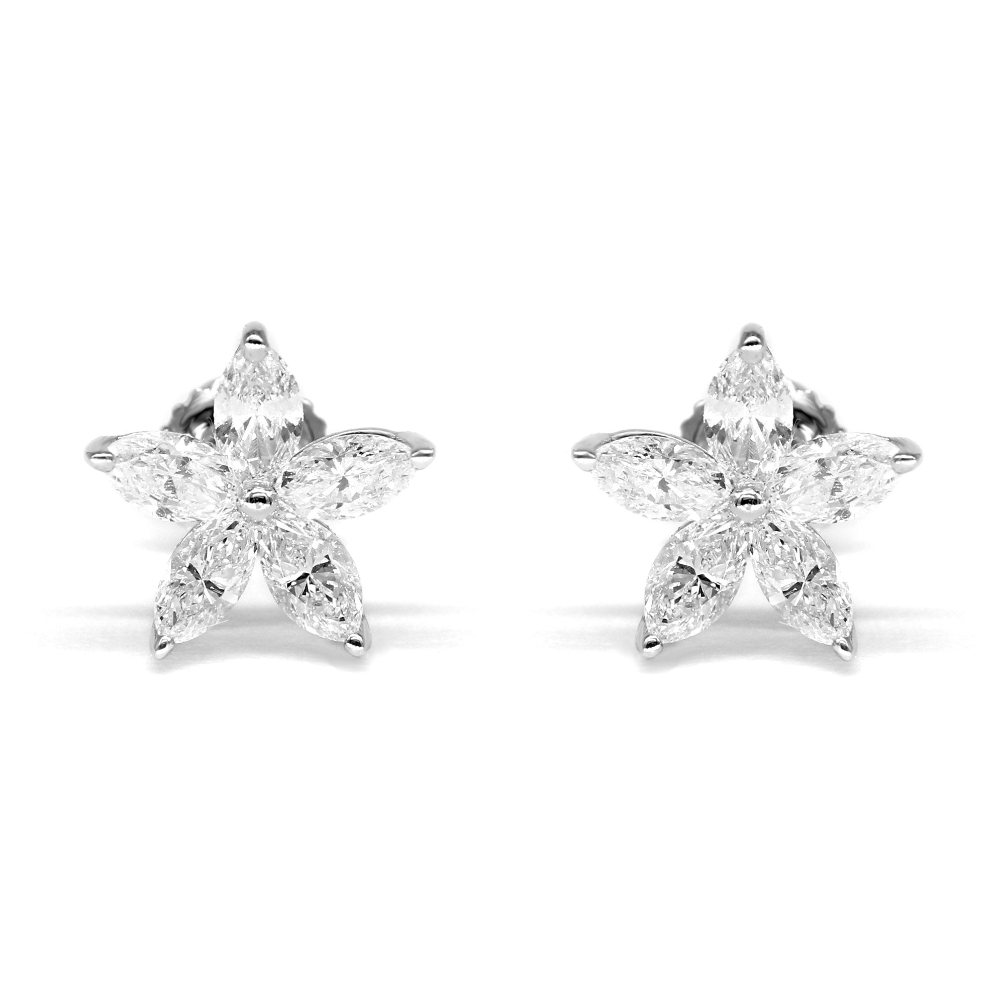 1.50 ctw Marquise Cut Diamond Flower Earrings-VIRABYANI