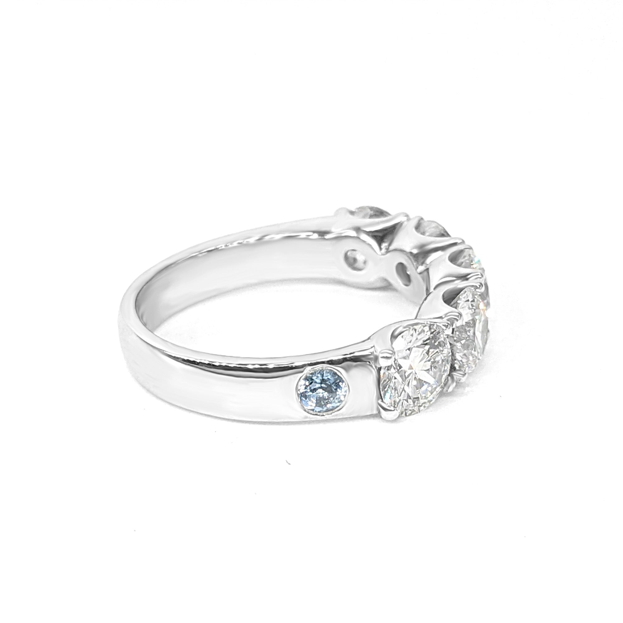 Safa Design 2.50 ct. Round Diamond 5 Stone Ring With Side Bezel Aquamarines-VIRABYANI