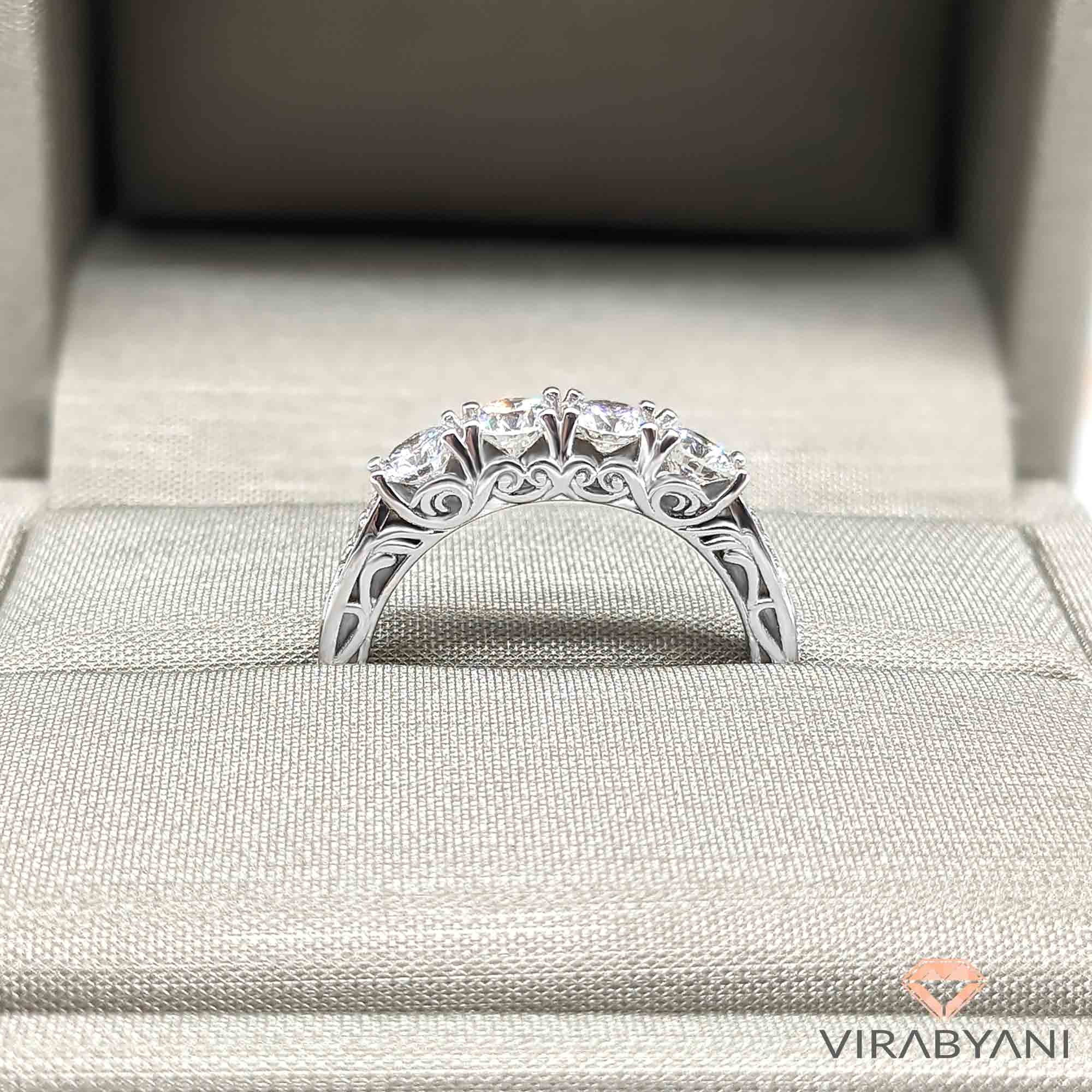 Vintage Inspired 1.0 ct. Diamond Wedding Band Four Stone-VIRABYANI