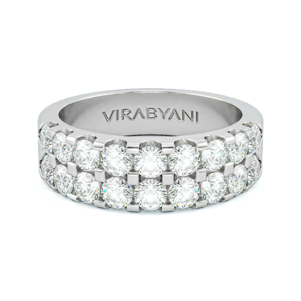 2.00 ct. Round Diamond Wedding Band Double Row Anniversary Ring-VIRABYANI