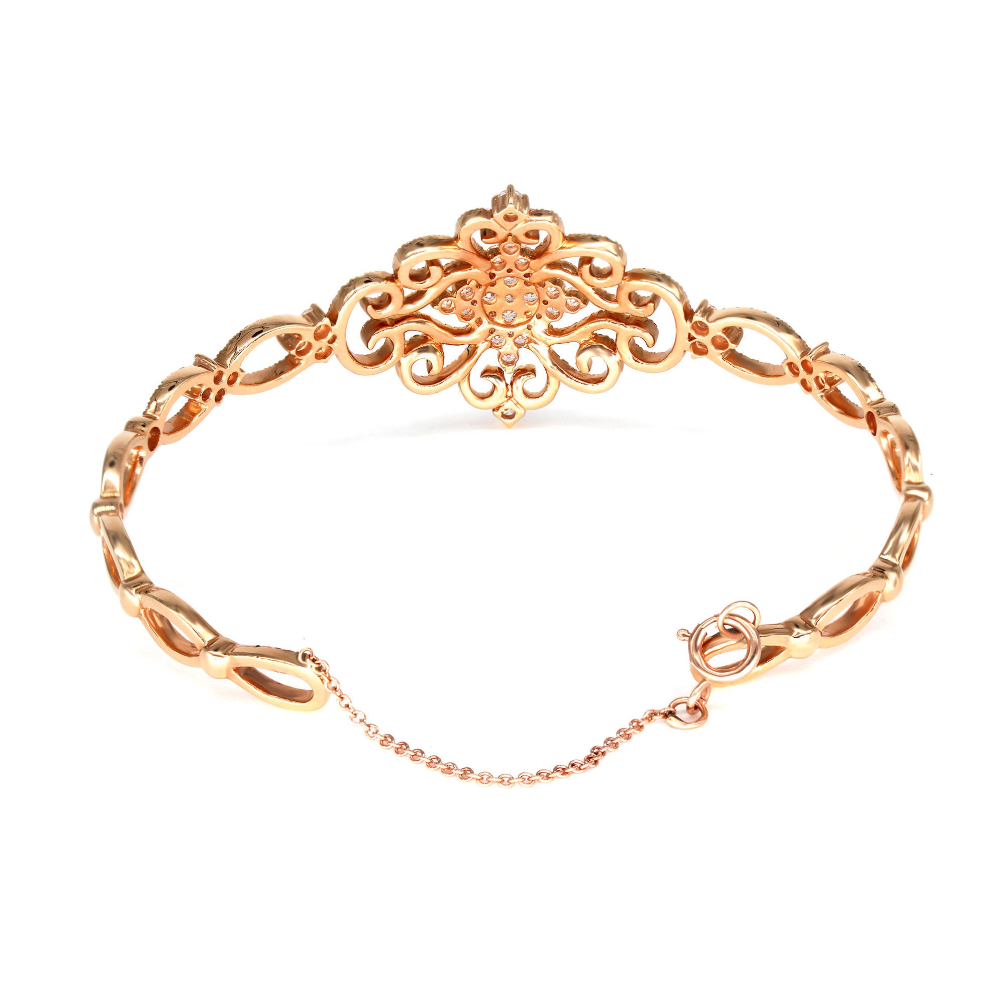 1.95ctw Diamond Vintage Cuff Bracelet With Security Chain-VIRABYANI