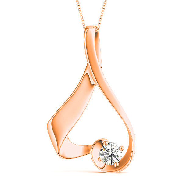 Delicate Ribbon Round Diamond Solitaire Necklace Pendant-VIRABYANI