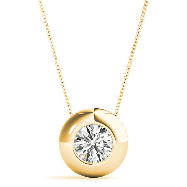 Bezel Set Round Diamond Solitaire Necklace Pendant-VIRABYANI