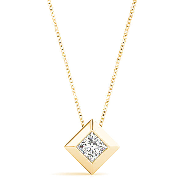 Bezel Set Princess Cut Diamond Solitaire Necklace Pendant-VIRABYANI