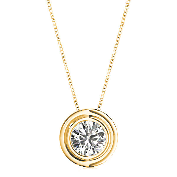 Bezel Set Round Diamond Solitaire Necklace Pendant-VIRABYANI