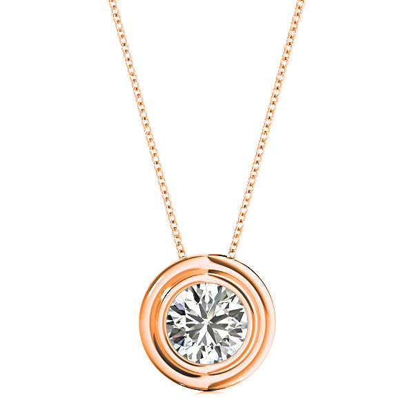 Bezel Set Round Diamond Solitaire Necklace Pendant-VIRABYANI