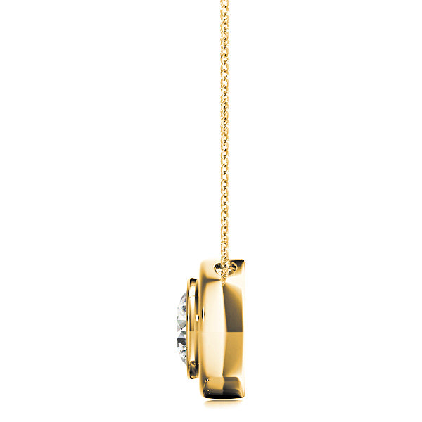 Bezel Set Round Diamond Solitaire Necklace Pendant-VIRABYANI