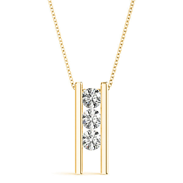Channel Set 1.00 ctw Diamond Three Stone Necklace Pendant-VIRABYANI
