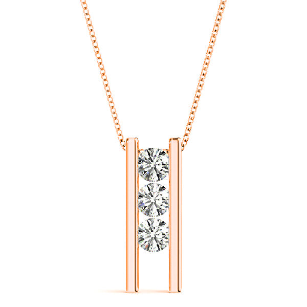 Channel Set 1.00 ctw Diamond Three Stone Necklace Pendant-VIRABYANI