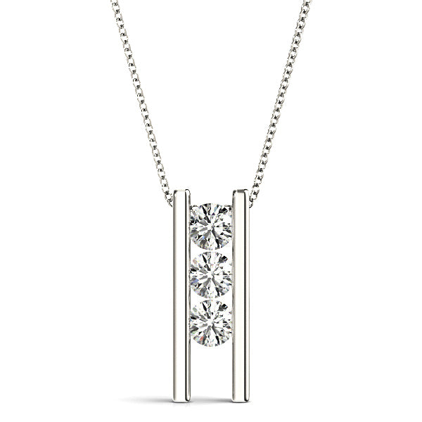 Channel Set 1.00 ctw Diamond Three Stone Necklace Pendant-VIRABYANI