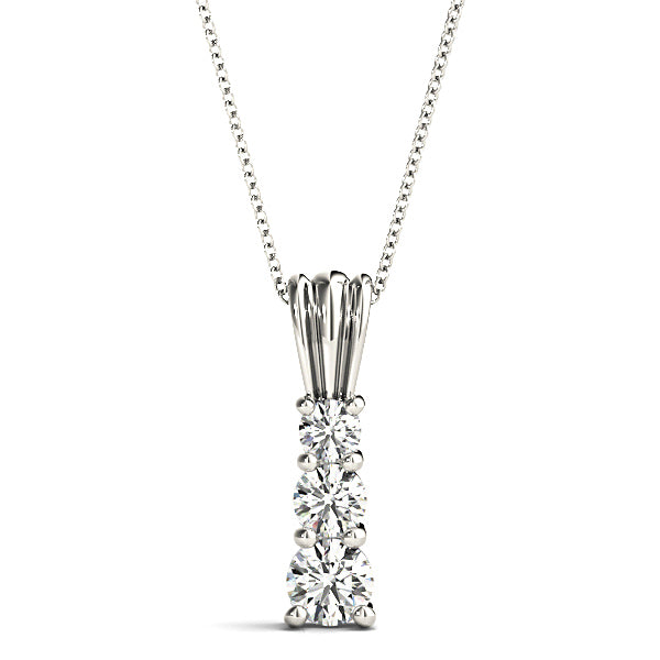 Graduated 1.00 ctw Diamond Three Stone Necklace Pendant-VIRABYANI