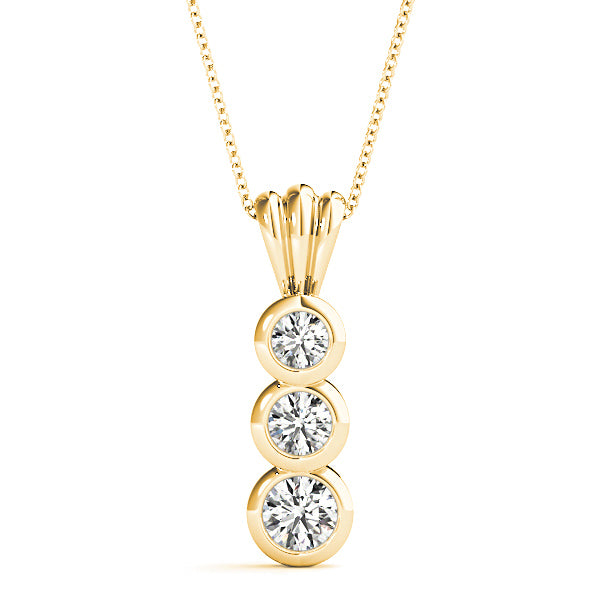 Bezel Set 0.50 ctw Round Diamond Three Stone Necklace Pendant-VIRABYANI