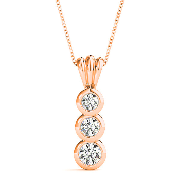 Bezel Set 0.50 ctw Round Diamond Three Stone Necklace Pendant-VIRABYANI