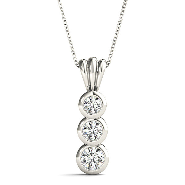 Bezel Set 0.50 ctw Round Diamond Three Stone Necklace Pendant-VIRABYANI