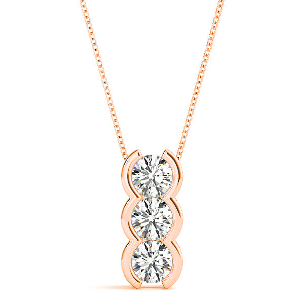 Half Bezel Set 1.00 ctw Round Diamond Three Stone Necklace Pendant-VIRABYANI