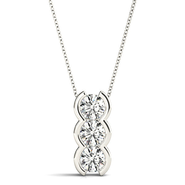 Half Bezel Set 1.00 ctw Round Diamond Three Stone Necklace Pendant-in 14K/18K White, Yellow, Rose Gold and Platinum - Christmas Jewelry Gift -VIRABYANI