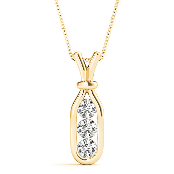 Channel Set 0.50 ctw Round Diamond Three Stone Necklace Pendant-VIRABYANI