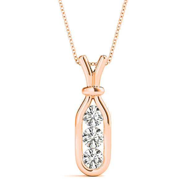 Channel Set 0.50 ctw Round Diamond Three Stone Necklace Pendant-VIRABYANI