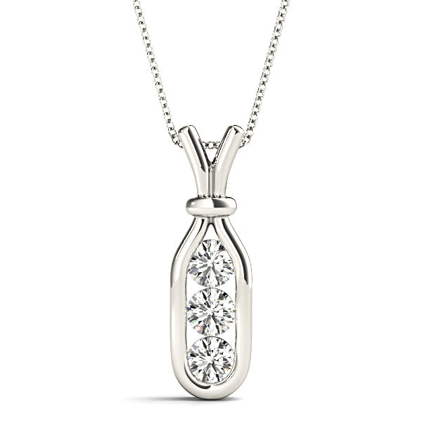Channel Set 0.50 ctw Round Diamond Three Stone Necklace Pendant-VIRABYANI