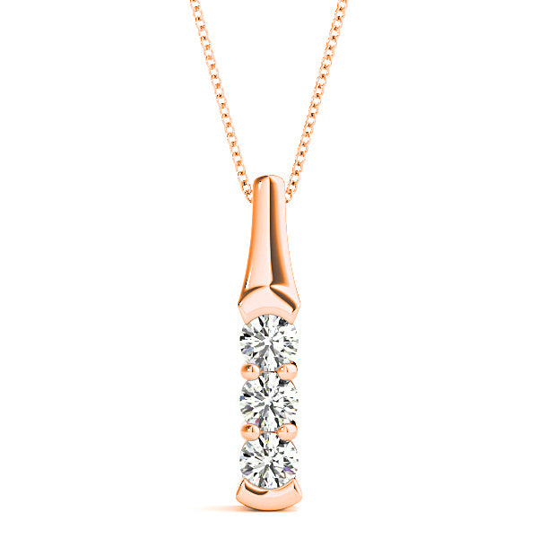 1.00 ctw Diamond Three Stone Necklace Pendant-in 14K/18K White, Yellow, Rose Gold and Platinum - Christmas Jewelry Gift -VIRABYANI