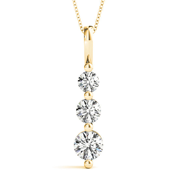 Shared Prong 1.00 ctw Diamond Three Stone Necklace Pendant-VIRABYANI