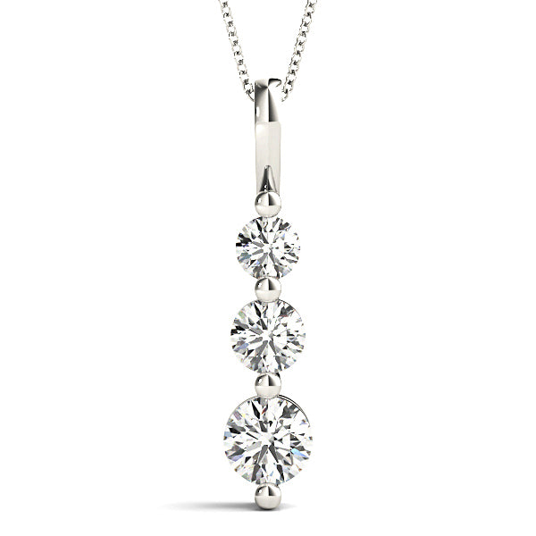 Shared Prong 1.00 ctw Diamond Three Stone Necklace Pendant-VIRABYANI