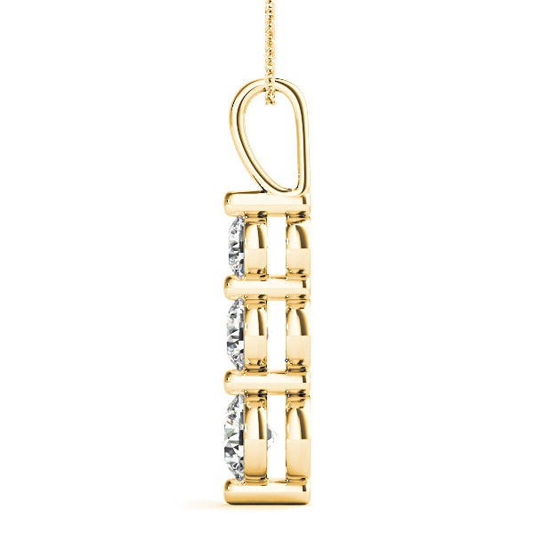 Shared Prong 1.00 ctw Diamond Three Stone Necklace Pendant-in 14K/18K White, Yellow, Rose Gold and Platinum - Christmas Jewelry Gift -VIRABYANI