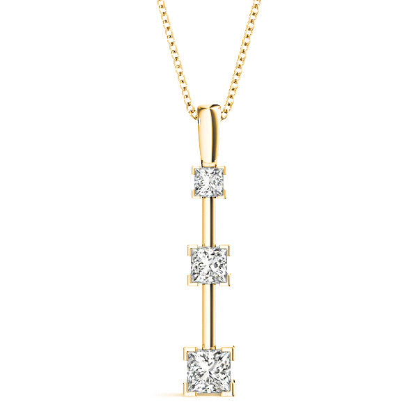 V Prong 1.25 ctw Graduated Princess Cut Diamond Three Stone Necklace Pendant-in 14K/18K White, Yellow, Rose Gold and Platinum - Christmas Jewelry Gift -VIRABYANI