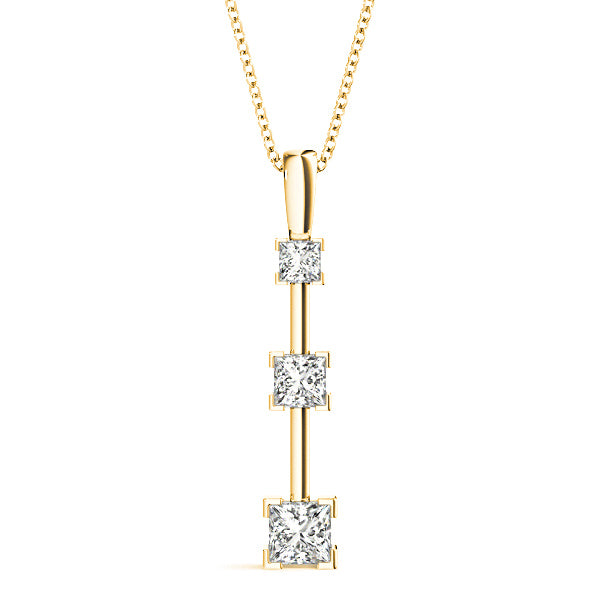 V Prong 1.25 ctw Graduated Princess Cut Diamond Three Stone Necklace Pendant-VIRABYANI