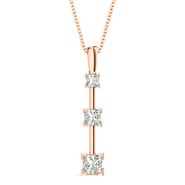 V Prong 1.25 ctw Graduated Princess Cut Diamond Three Stone Necklace Pendant-in 14K/18K White, Yellow, Rose Gold and Platinum - Christmas Jewelry Gift -VIRABYANI