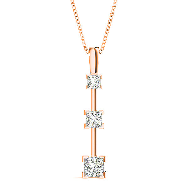 V Prong 1.25 ctw Graduated Princess Cut Diamond Three Stone Necklace Pendant-VIRABYANI