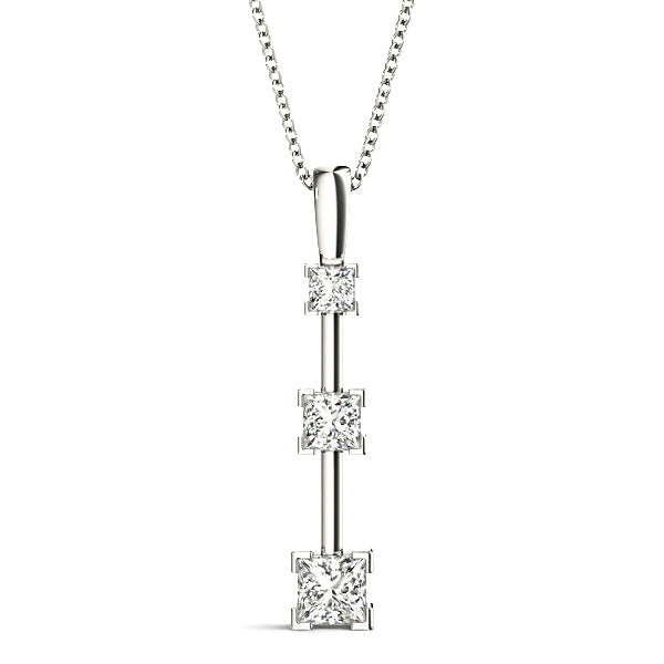 V Prong 1.25 ctw Graduated Princess Cut Diamond Three Stone Necklace Pendant-VIRABYANI