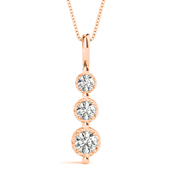 0.45 ctw Round Diamond Three Stone Necklace Pendant-VIRABYANI