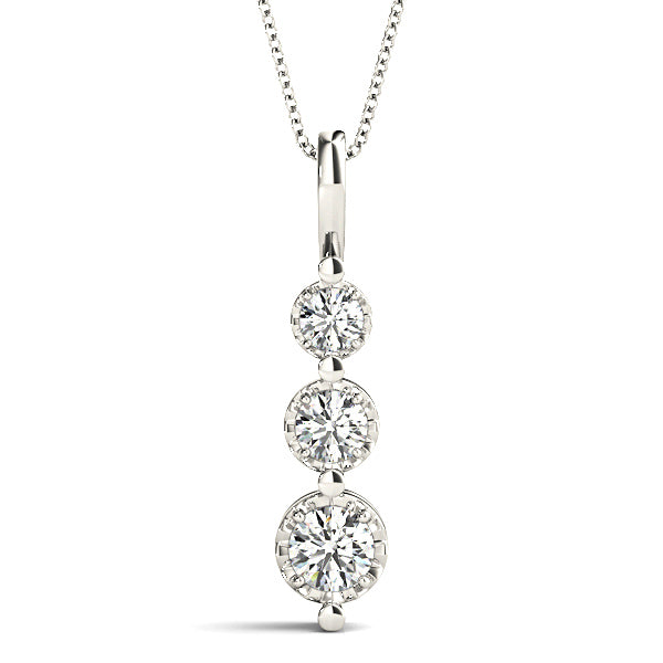 0.45 ctw Round Diamond Three Stone Necklace Pendant-VIRABYANI