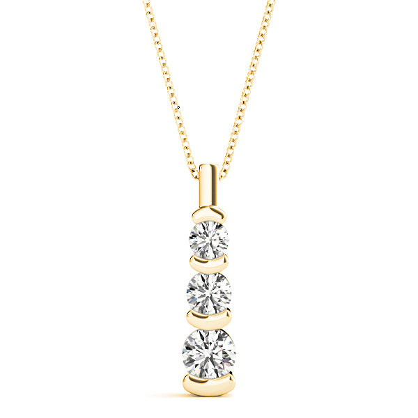 Bar Set 1.00 ctw Graduated Diamond Three Stone Necklace Pendant-in 14K/18K White, Yellow, Rose Gold and Platinum - Christmas Jewelry Gift -VIRABYANI