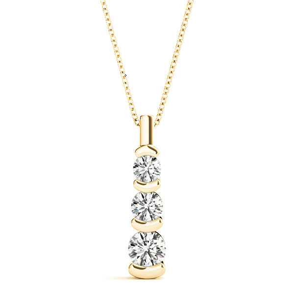 Bar Set 1.00 ctw Graduated Diamond Three Stone Necklace Pendant-VIRABYANI