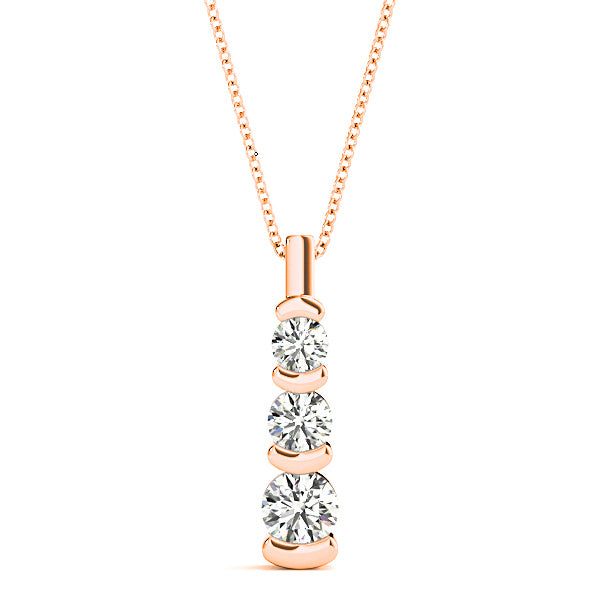 Bar Set 1.00 ctw Graduated Diamond Three Stone Necklace Pendant-VIRABYANI