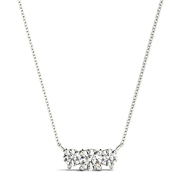 Horizontal 0.50 ctw Diamond Three Stone Necklace Pendant-VIRABYANI