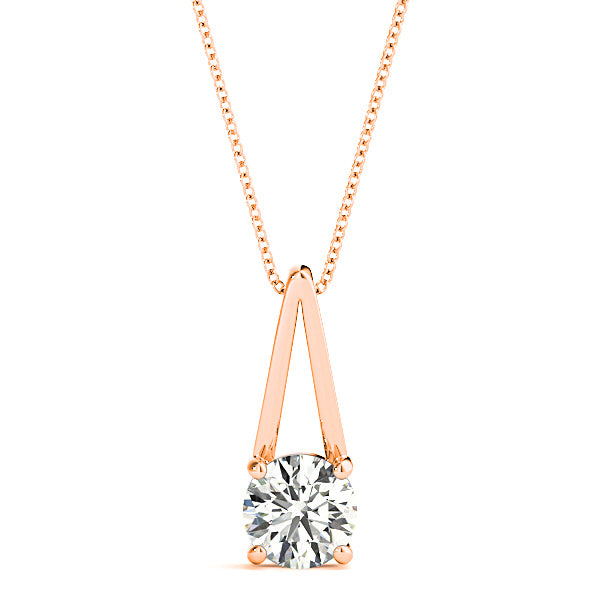 Four Prong Round Diamond Solitaire Necklace Pendant-in 14K/18K White, Yellow, Rose Gold and Platinum - Christmas Jewelry Gift -VIRABYANI