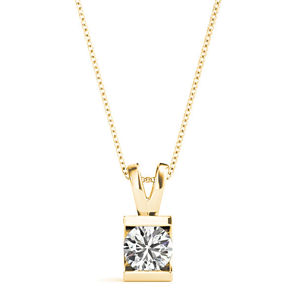 Bar Set Round Diamond Solitaire Necklace Pendant-in 14K/18K White, Yellow, Rose Gold and Platinum - Christmas Jewelry Gift -VIRABYANI