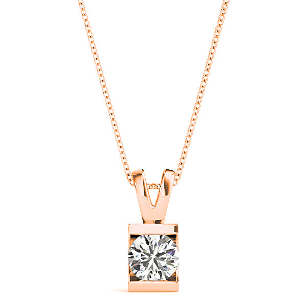 Bar Set Round Diamond Solitaire Necklace Pendant-VIRABYANI