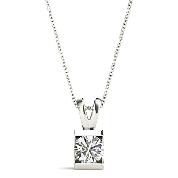 Bar Set Round Diamond Solitaire Necklace Pendant-VIRABYANI