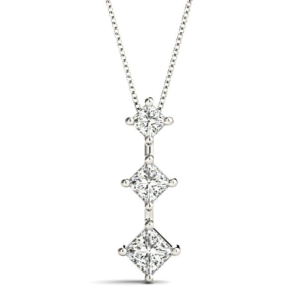 0.50 ctw Graduated Princess Cut Diamond Three Stone Necklace Pendant-VIRABYANI