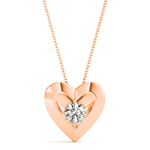 Diamond in Hearth Solitaire Necklace Pendant-in 14K/18K White, Yellow, Rose Gold and Platinum - Christmas Jewelry Gift -VIRABYANI