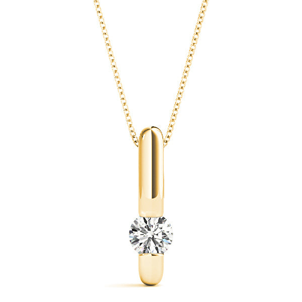 Bar Set Round Diamond Solitaire Necklace Pendant-VIRABYANI
