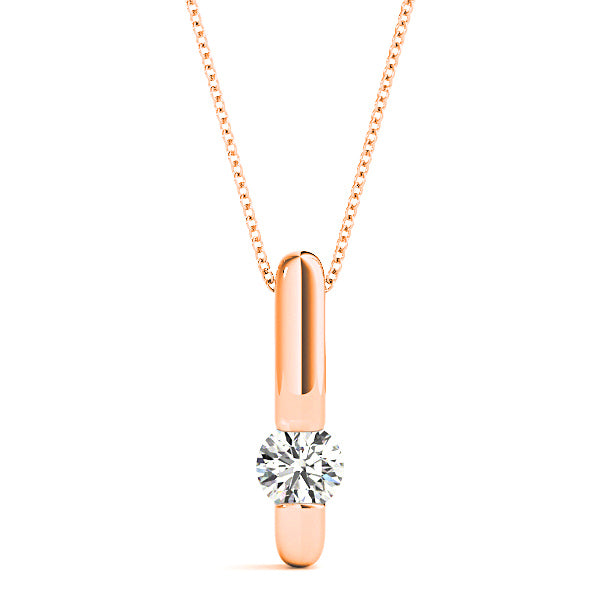 Bar Set Round Diamond Solitaire Necklace Pendant-VIRABYANI