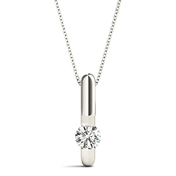 Bar Set Round Diamond Solitaire Necklace Pendant-VIRABYANI