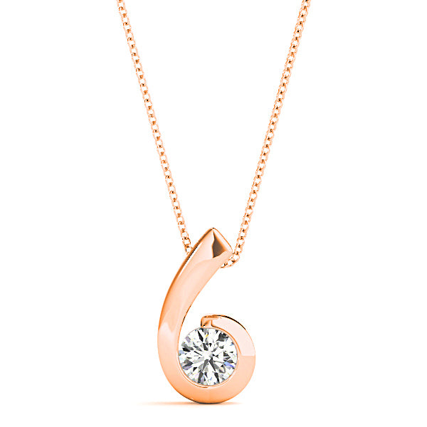 Twisted Bezel Set Round Diamond Solitaire Necklace Pendant-VIRABYANI