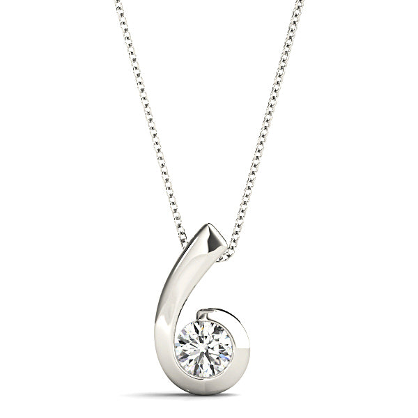 Twisted Bezel Set Round Diamond Solitaire Necklace Pendant-VIRABYANI